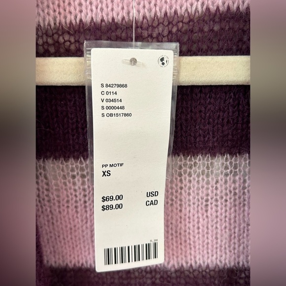 Urban Outfitters worn look distressed Stripe Cardigan Purple Pink Women's  Xs - Picture 9 of 16